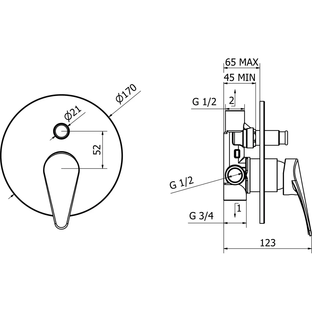 Miscelatore Incasso Doccia Con Deviatore T-One Completo - Cromo