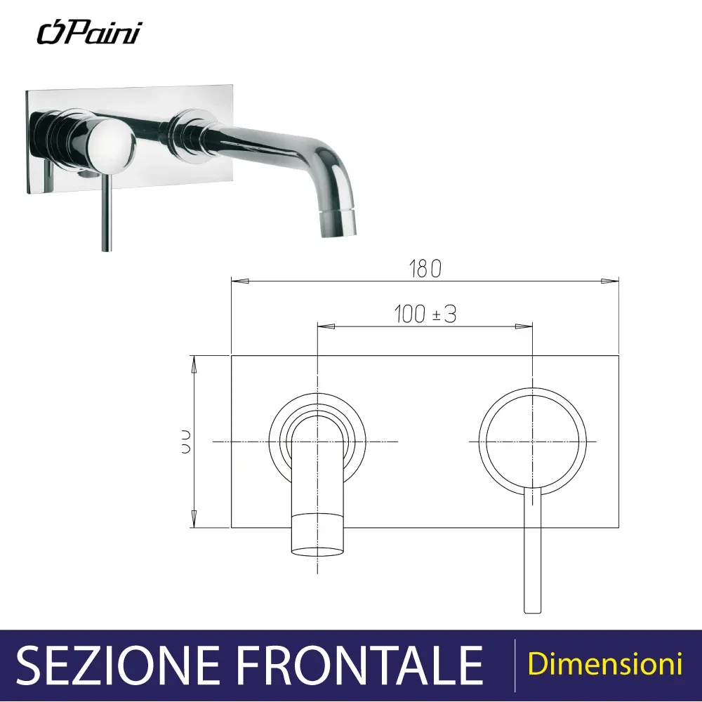 Miscelatore Lavabo 'New Disco' Muro Scarico 1"1/4 Bocca Cm 20