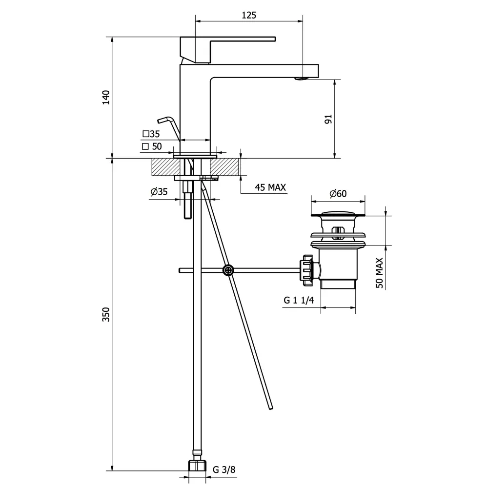 Miscelatore Lavabo Pillar C/Scarico Aut. 1"1/4