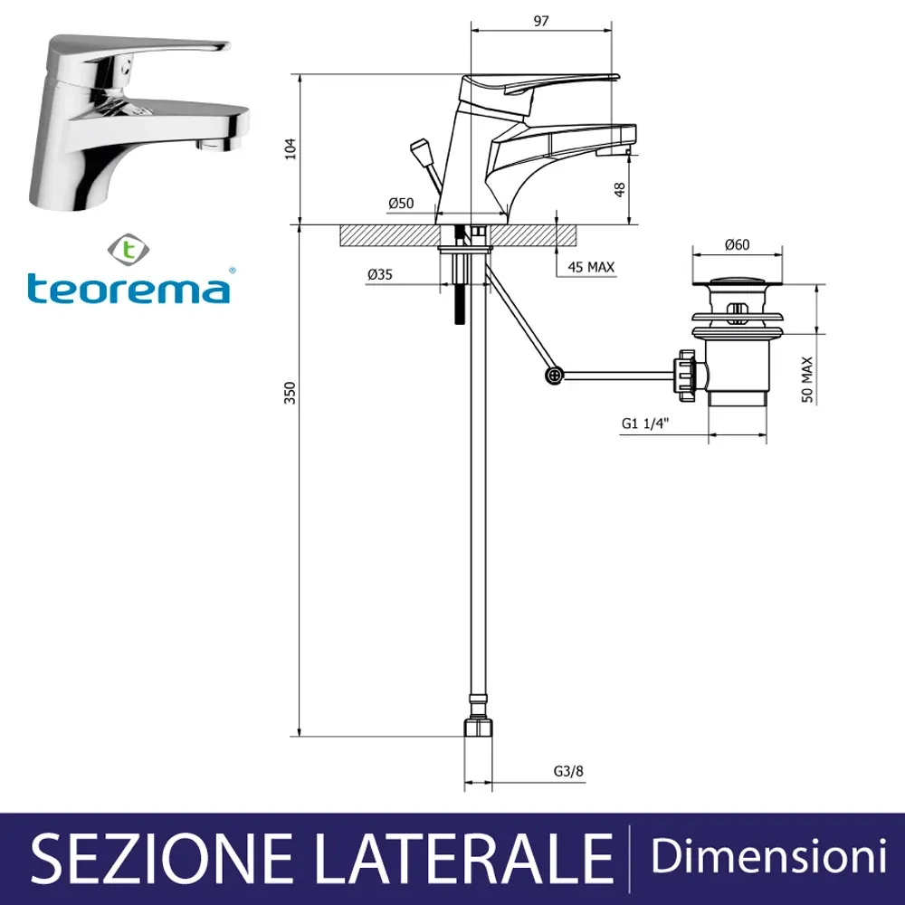 Miscelatore Lavabo T-One C/Scarico Aut. 1"1/4