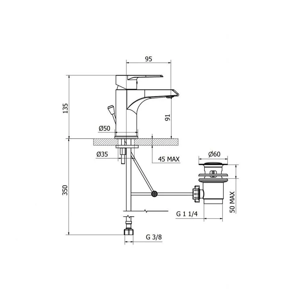Miscelatore Lavabo Velvet C/Scarico Aut. 1"1/4 - Cromo