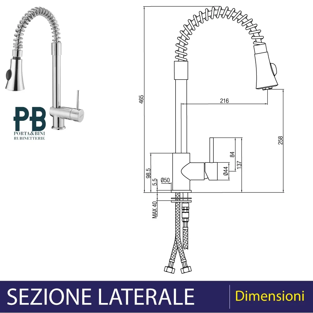 Miscelatore Lavello Con Molla E Doccia Estraibile H 42 - Cromo