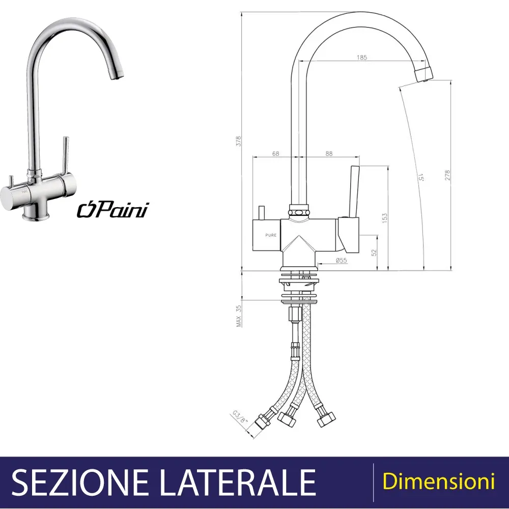 Miscelatore Lavello 3 Vie Con Acqua Potabile Separata Canna Alta - Cromo