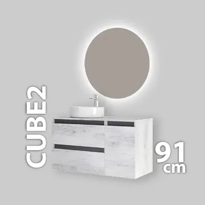 Mobile Da Bagno Cube2 Base 91 Cm Quercia Bianco/Grafite Opaco