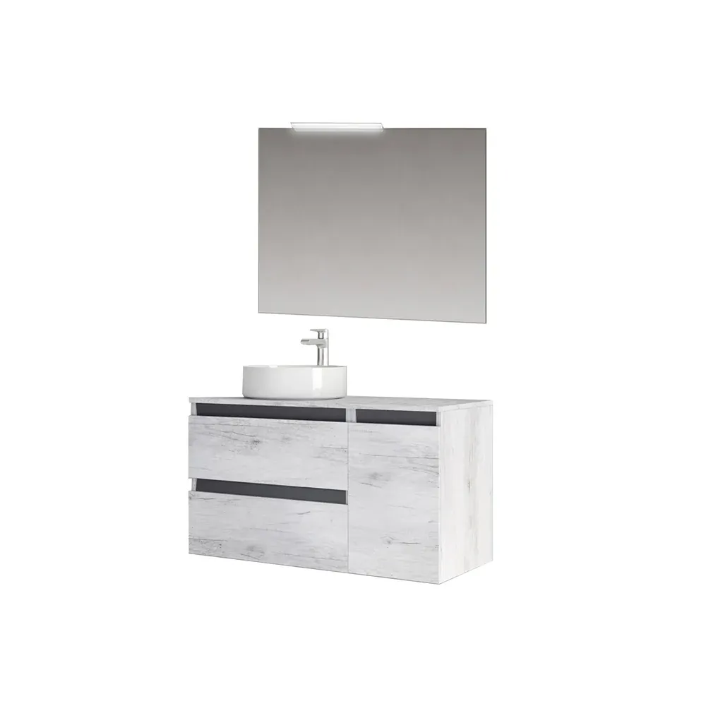 Mobile Da Bagno Cube2 Base 91 Cm Quercia Bianco/Grafite Opaco