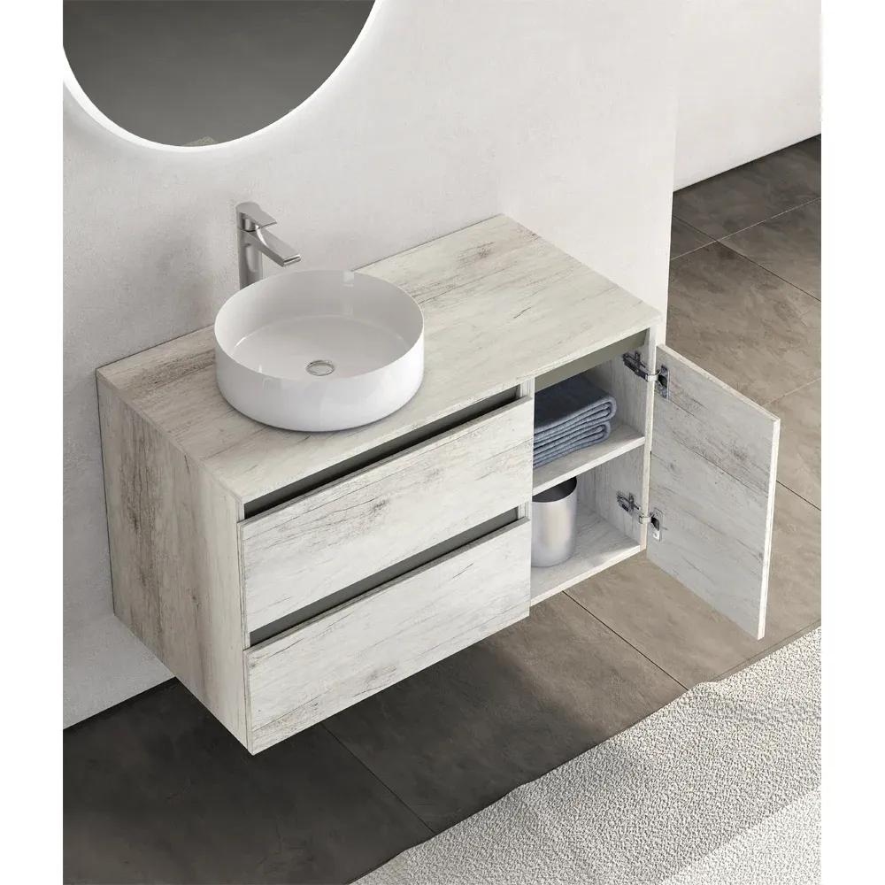 Mobile Da Bagno Cube2 Base 91 Cm Quercia Bianco/Grafite Opaco