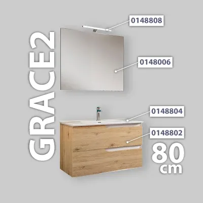 Mobile Da Bagno Grace2 Base 80 Quercia Naturale/ Bianco Lucido