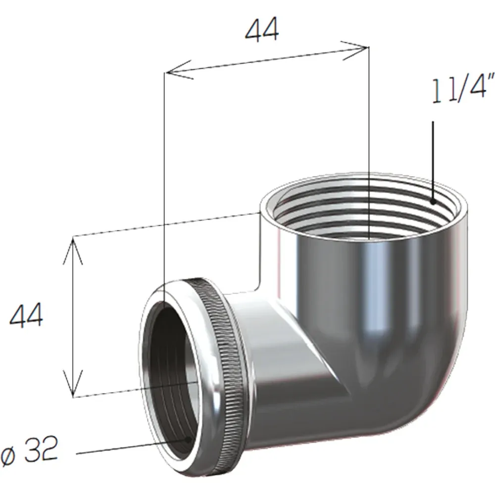 Raccordo 90° Ottone 1"1/4 X 32 Cromato
