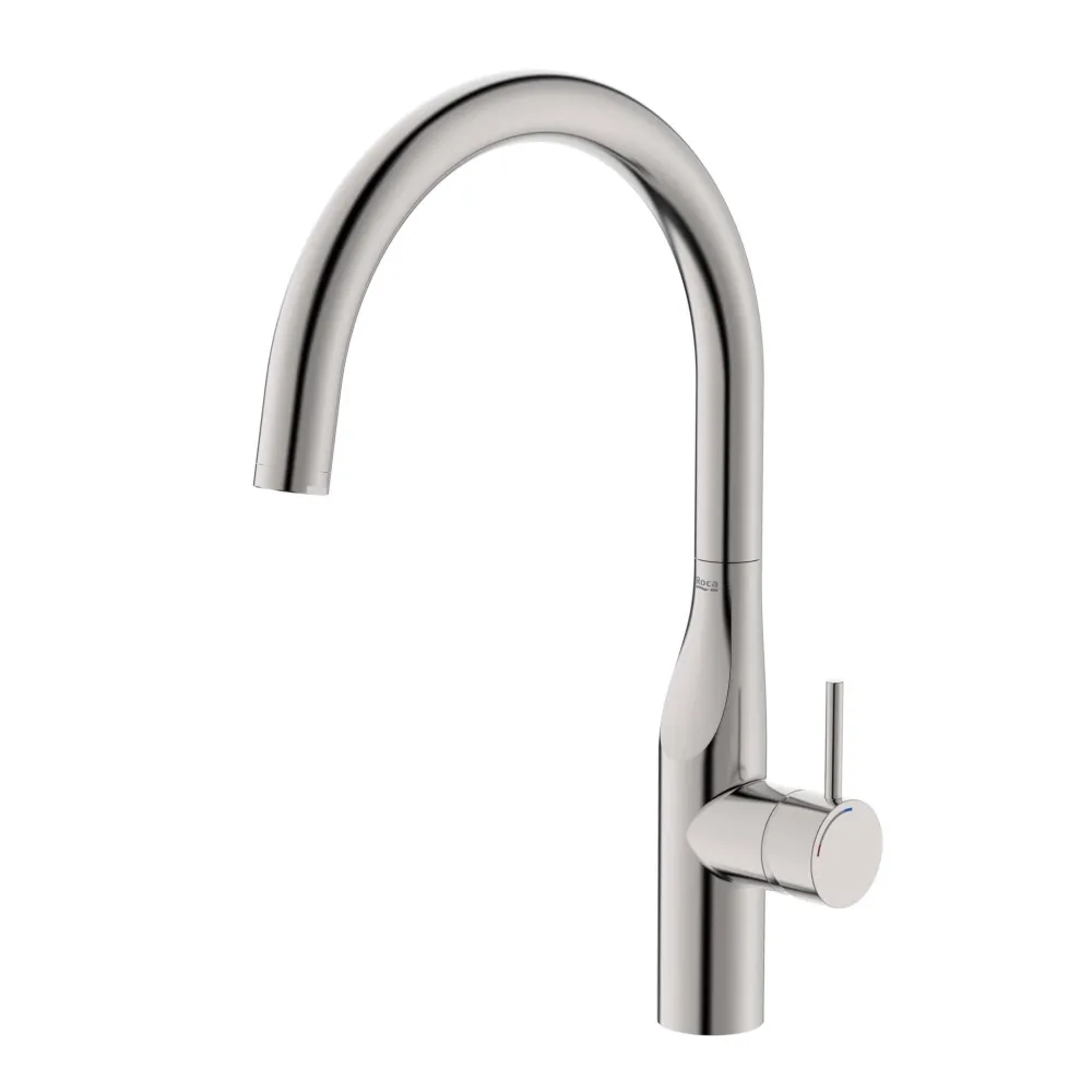 Roca - Glera rubinetteria da cucina con beccuccio curvo girevole, Cold Start, finitura acciaio inox A5A844DSM0.
