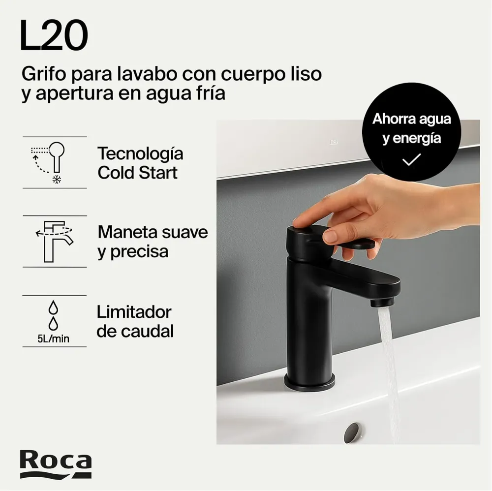 Roca - Lavare il rubinetto per corpo liscio L20 opaco A5A3K09NB0 NERO