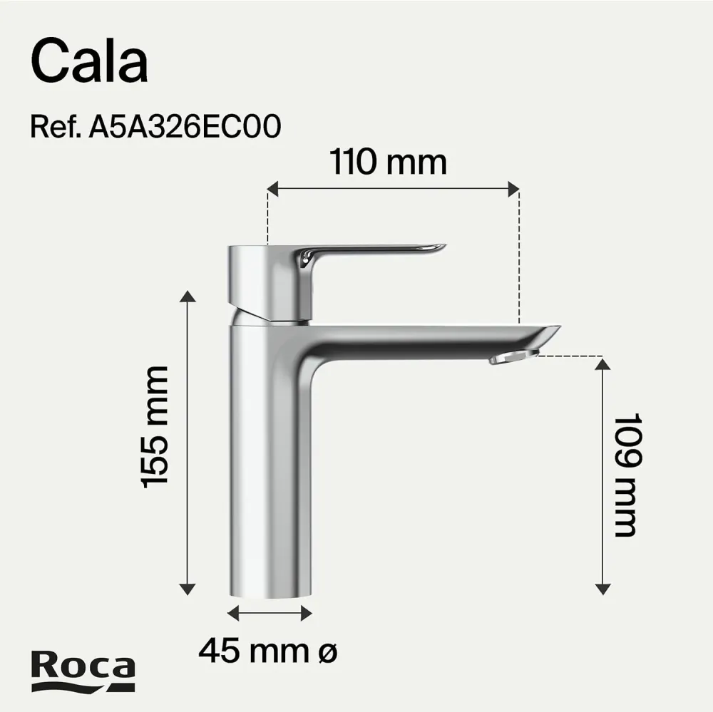 Roca - Miscelatore monocomando cromato per lavabo Cala A5A326EC00