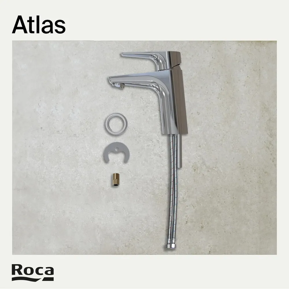 Roca - Miscelatore monocomando cromato per lavabo con corpo liscio Atlas A5A3290C00