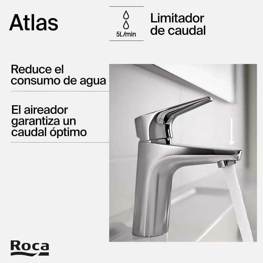 Roca - Miscelatore monocomando cromato per lavabo con corpo liscio Atlas A5A3290C00