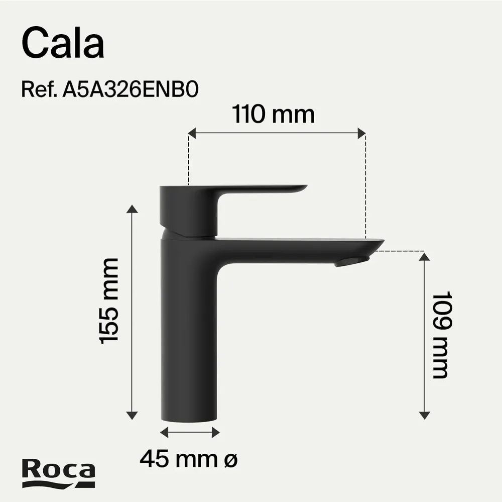 Roca - miscelazione di miscelazione per il lavandino con cala opaco A5A326enb0 Black Body