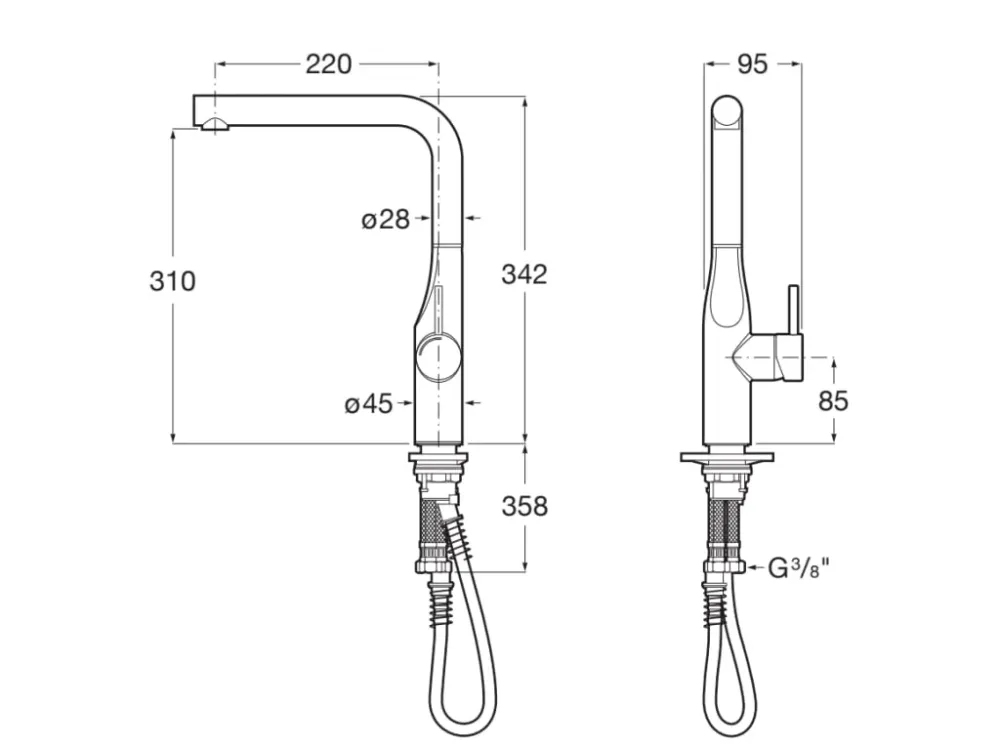 Roca - Mixer Monomanando per cucina con tubo rotante Glera A5A834DC00