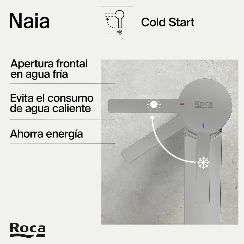 Roca - Rubinetto per lavabo cromato con corpo liscio Naia, scarico click-clack e corpo liscio A5A3296C00