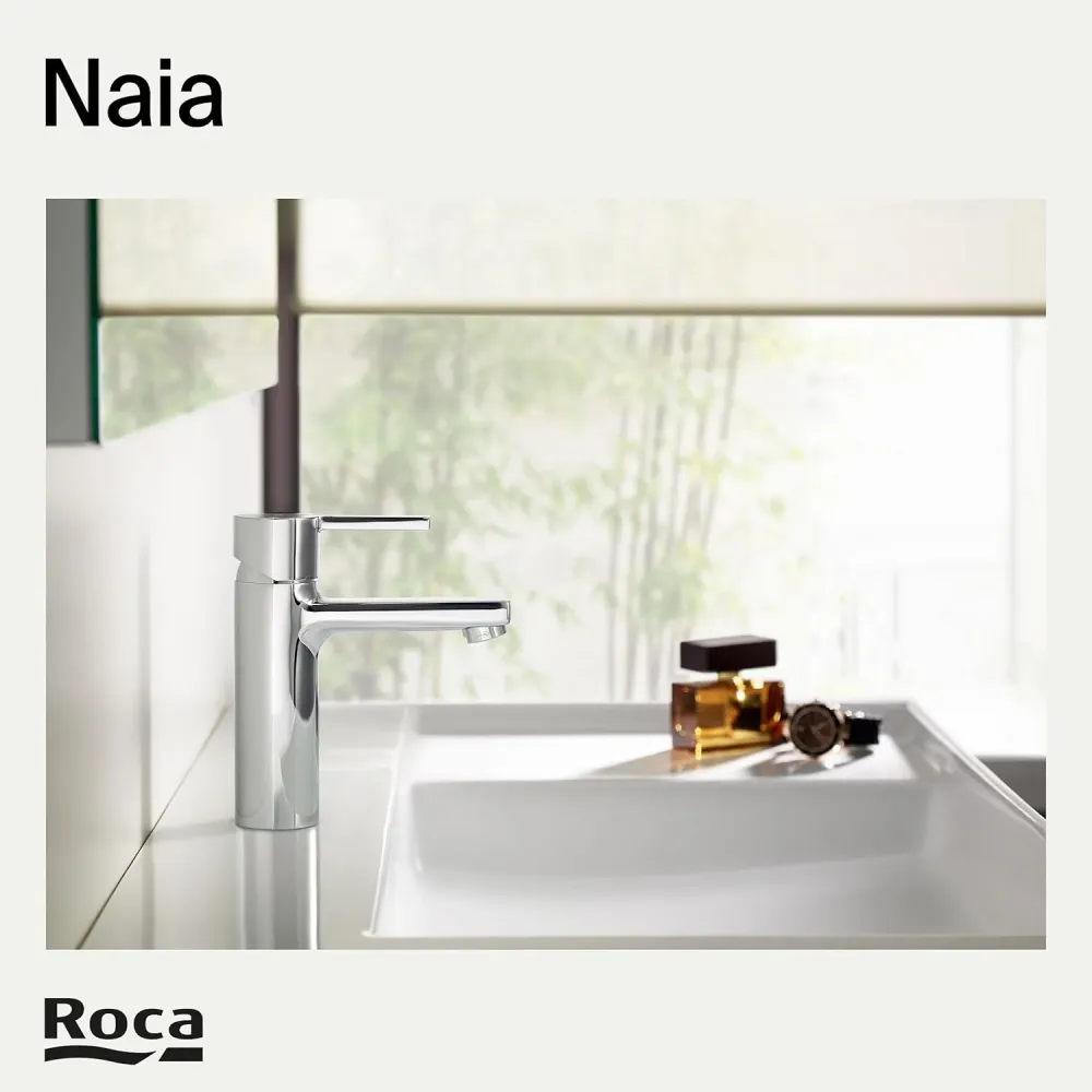Roca - Rubinetto per lavabo cromato con corpo liscio Naia, scarico click-clack e corpo liscio A5A3296C00