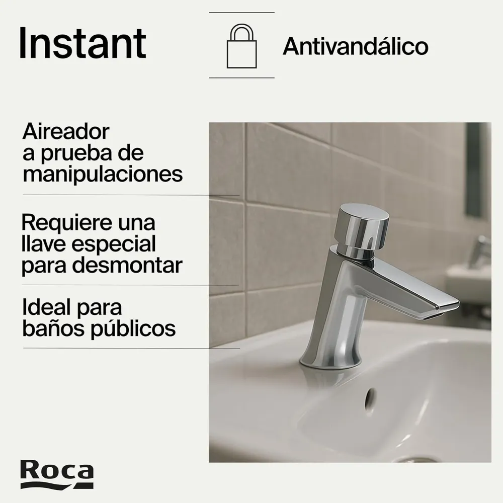 Roca - Toccare la colonna vertebrale per il lavandino con pulsante e limitatore istantaneo A5A4277C00
