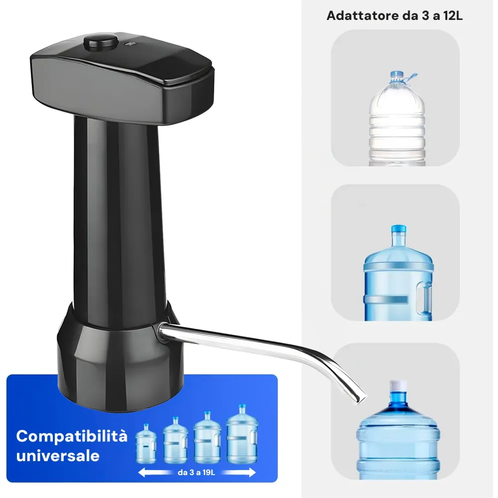 Rubinetto Acqua Elettrico Per Contenitori Ricaricabile Nero