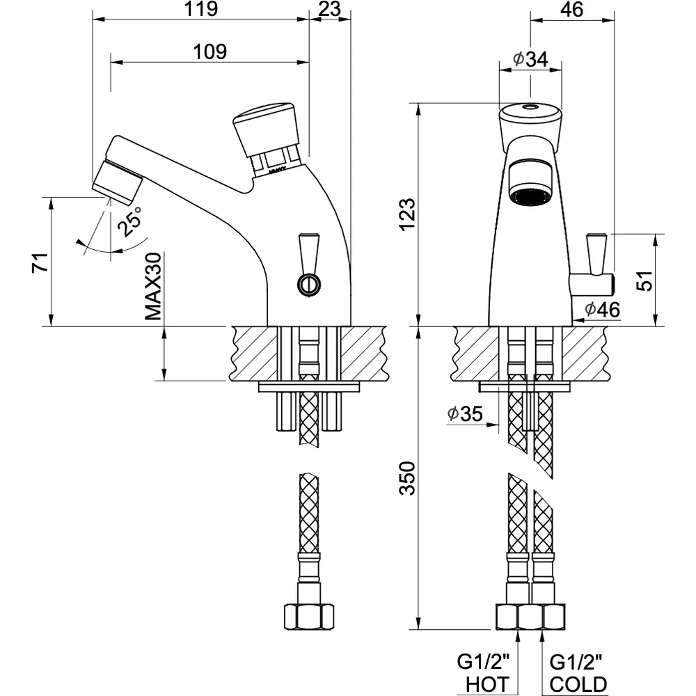 Rubinetto Collo Cigno Temporizzato Con Miscelatore 1/2"