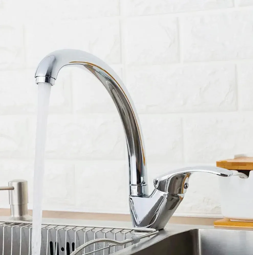 Rubinetto da cucina canna alta curva cromato lucido, miscelatore - funzionale e di tendenza