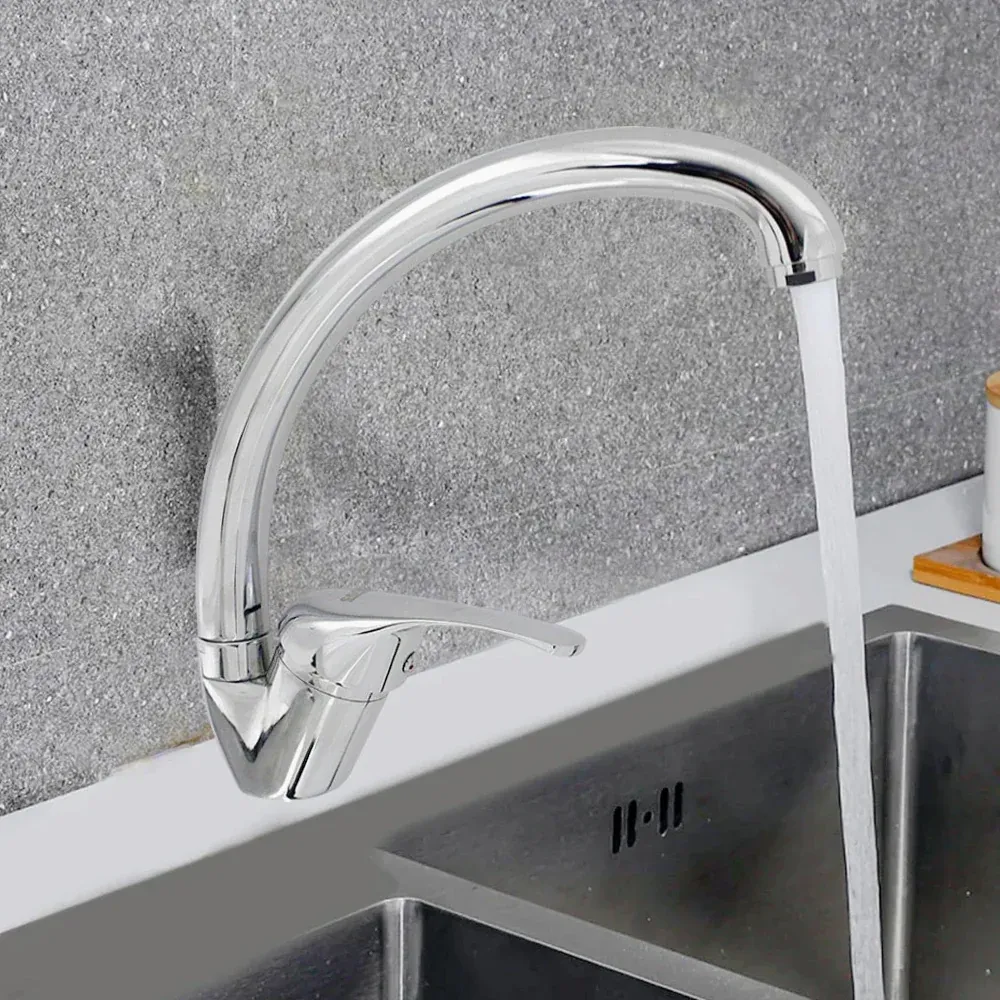 Rubinetto da cucina canna alta curva cromato lucido, miscelatore - funzionale e di tendenza