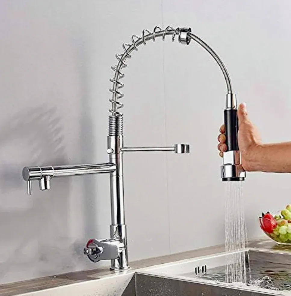 Rubinetto lavello cucina canna alta 2 vie con doccetta cromato - funzionale e moderno