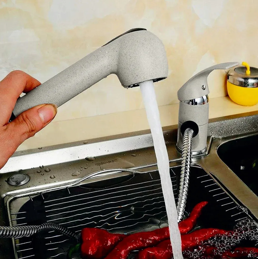 Rubinetto lavello cucina canna bassa con doccetta avena - funzionale e moderno