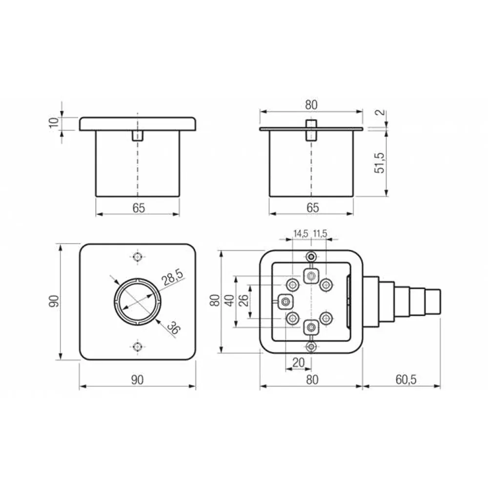 Scatola Ad Incasso Per Gomiti Flangiati 90X90 Mm