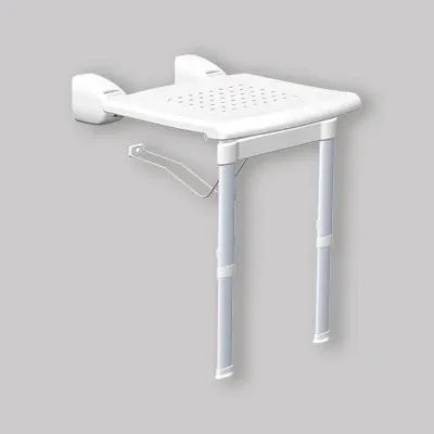 Sedile Doccia Muro Ribaltabile Antiscivolo Con Gambe Telescopiche Anodizzato - P.51 X L.42