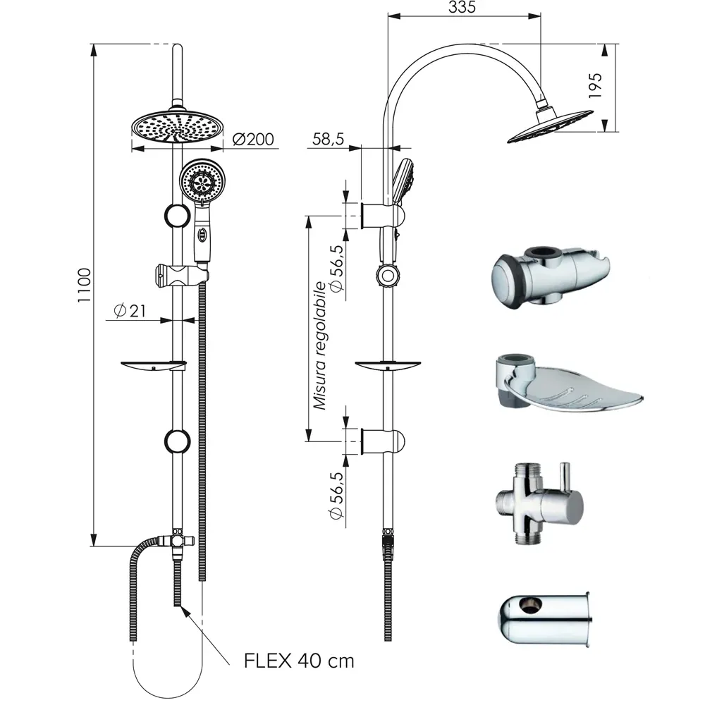 Set Colonna Doccia "Smart Tonda" Multifunzione Con Deviatore 1/2"