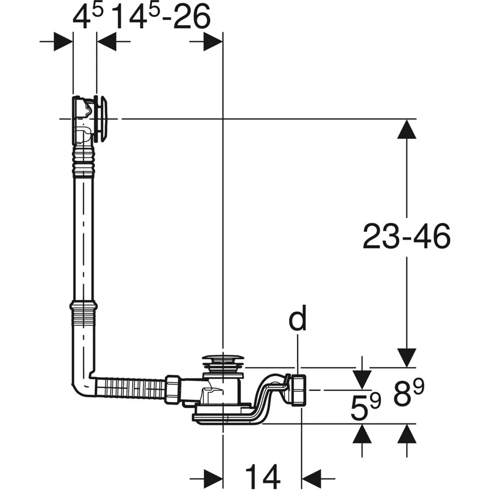 Sifone Per Vasca Con Azionamento Pushcontrol Ø 52 Cromato Lucido - L. 26 Cm