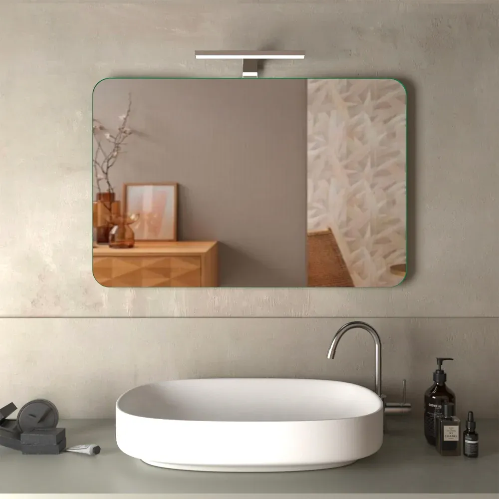 Specchio Filo Lucido Ad Angoli Stondati Con Lampada Led 90 X 60 Cm