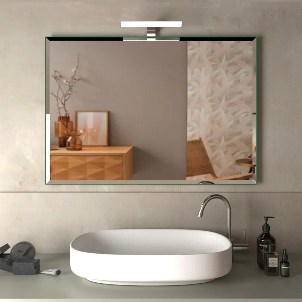 Specchio Filo Lucido Bisellato Con Lampada Led 90 X 60 Cm