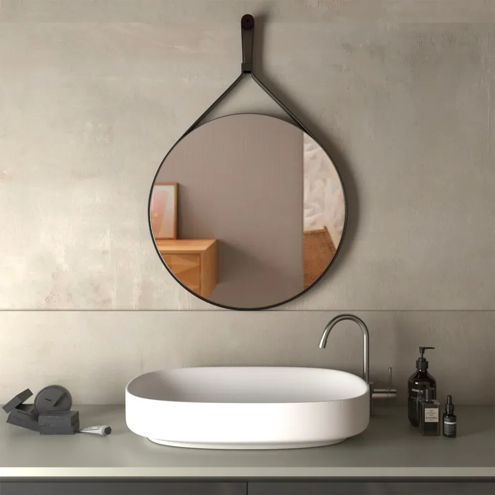 Specchio Filo Lucido Ellisse Con Cornice Ecopelle 60 X 90 Cm