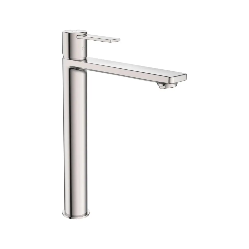 Targa - Rubinetteria per lavabo con bocca alta e corpo liscio. Cold Start Finitura acciaio inox