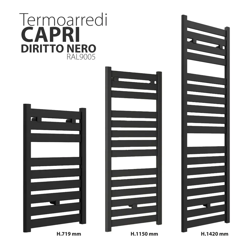Termoarredo Capri Diritto Nero Opaco Ral 9005 1150 X 500 Int.450