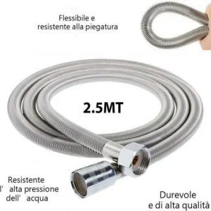 Tubo Flessibile Soffione Doccino Per Doccia Vasca Bagno 2.5mt Acciaio Cromato