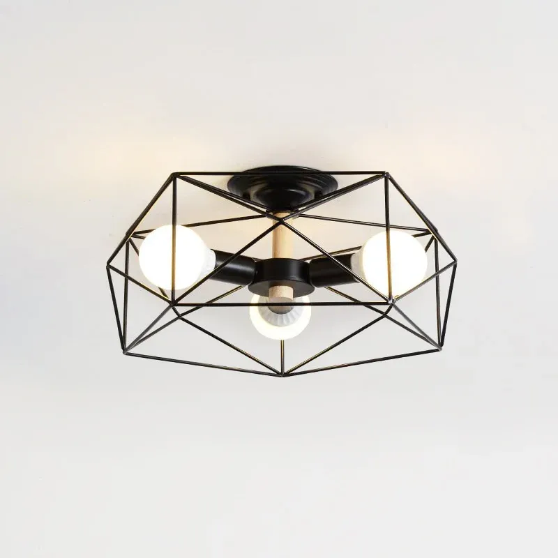Lampada da soffitto per soggiorno con lampadina industriale semimontaggio vetro opale gabbia bianco/nero