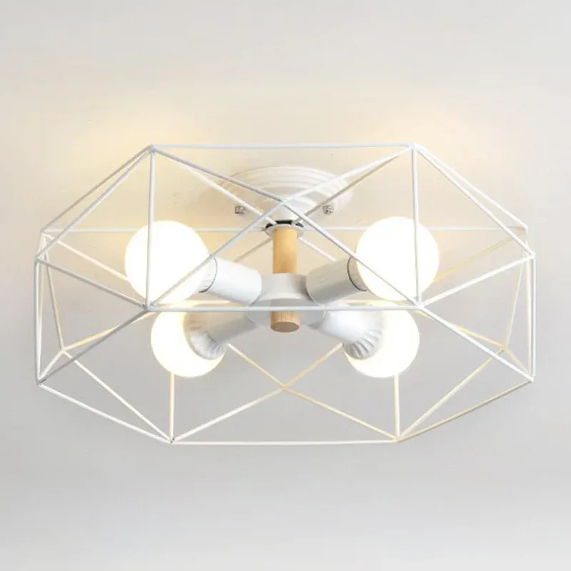 Lampada da soffitto per soggiorno con lampadina industriale semimontaggio vetro opale gabbia bianco/nero