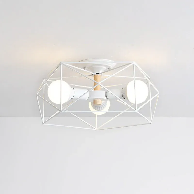 Lampada da soffitto per soggiorno con lampadina industriale semimontaggio vetro opale gabbia bianco/nero