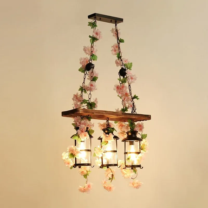 Lampada sospensione per ristorante industriale con illuminazione gabbia metallo con decorazione vegetale con Applicatore D...