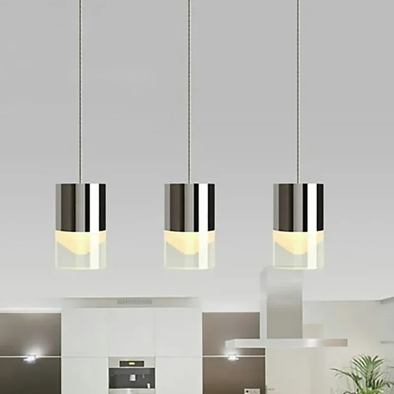 Lampada sospensione cilindro tripla luce Lampada sospensione moderna lineare metallo e vetro cromato per bar