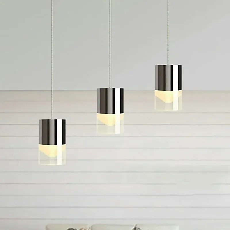 Lampada sospensione cilindro tripla luce Lampada sospensione moderna lineare metallo e vetro cromato per bar