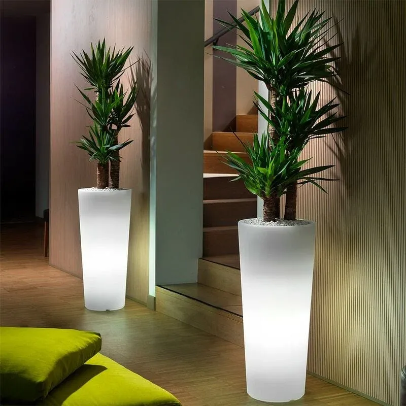 Vaso elevato luminoso "Ficus" led solare multicolore RGB tondo cm 29x29 59h