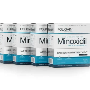 FOLIGAIN Minoxidil 5% basso contenuto di alcol Trattamento per la ricrescita dei capelli per uomo Fornitura per 12 mesi
