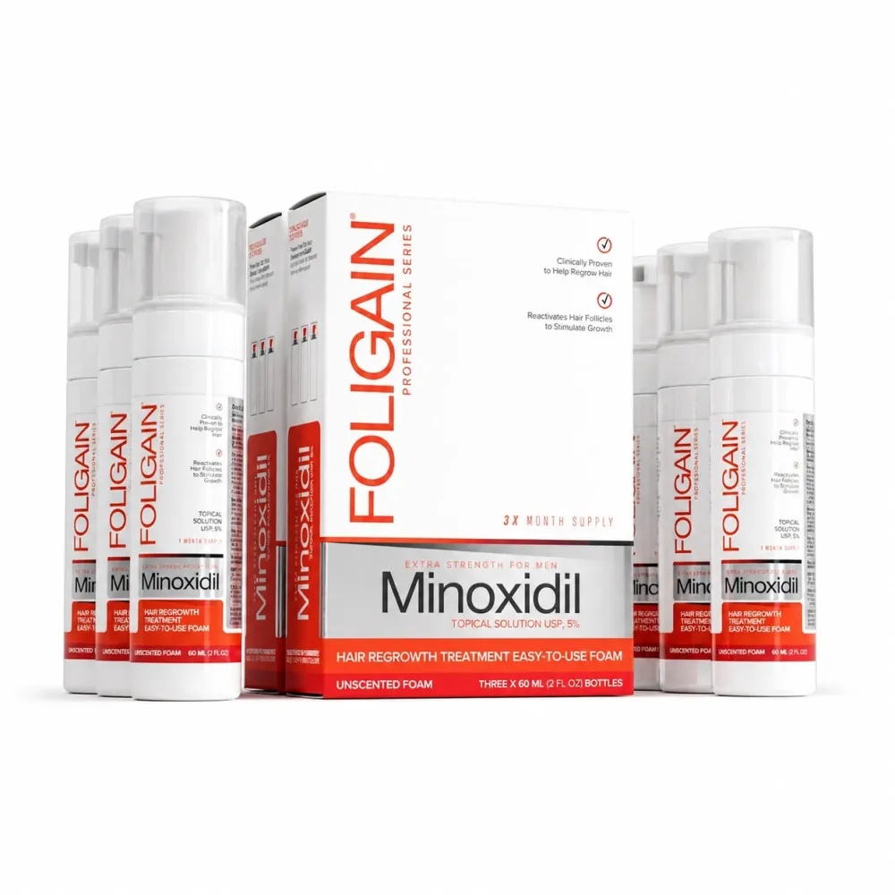 FOLIGAIN Minoxidil 5% Schiuma per la ricrescita dei capelli per uomo Fornitura per 6 mesi