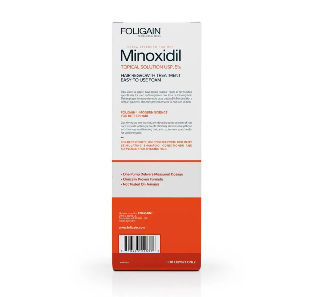 FOLIGAIN Minoxidil 5% Schiuma per la ricrescita dei capelli per uomo Fornitura per 6 mesi