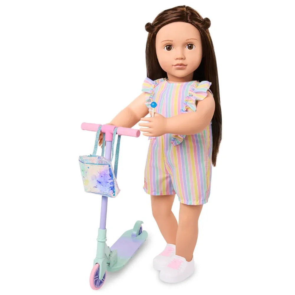 Our Generation Set di vestiti per bambole Deluxe stile estivo con monopattino Ride Rainbow