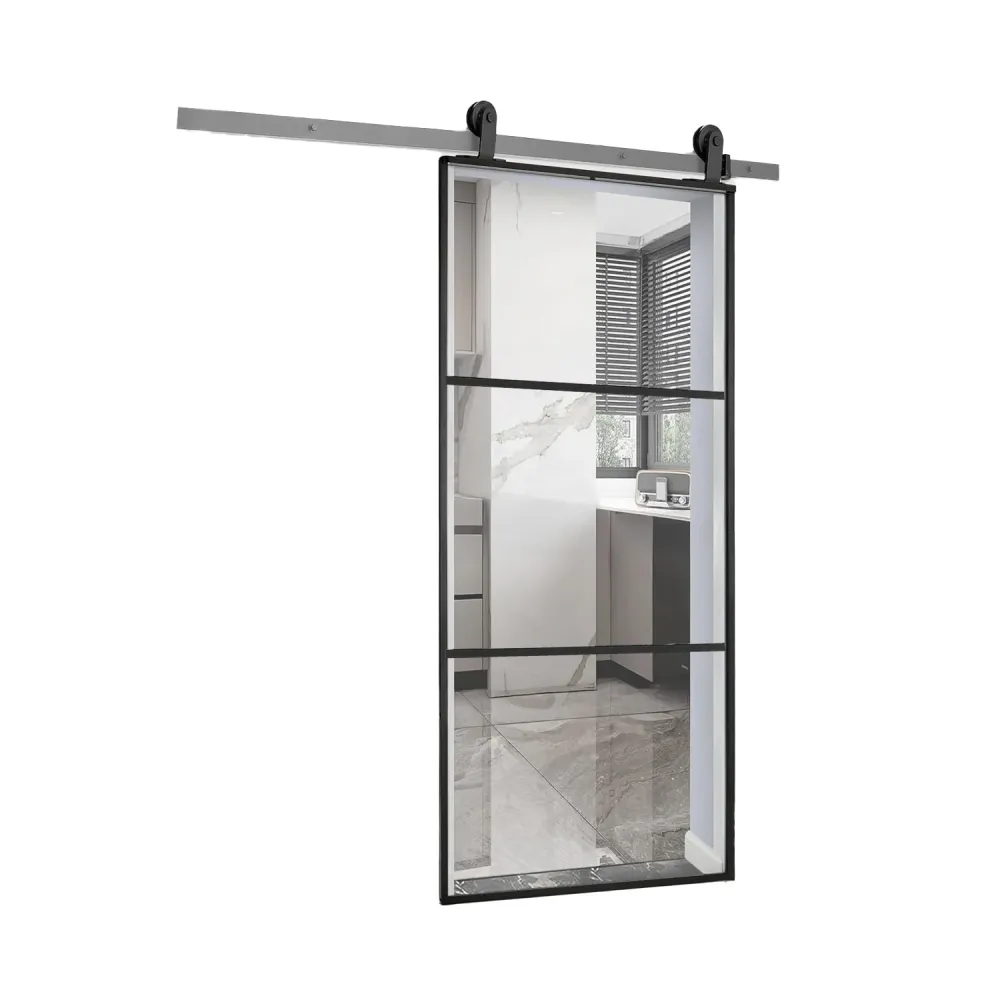 Porta Scorrevole Con Vetro Trasparente E Struttura Alluminio 96x220cm Nero